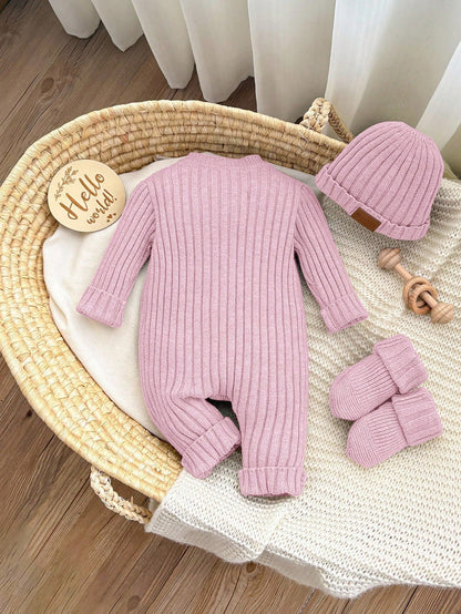 Newborn Baby Girl Cute Knitted Jumpsuit With Footies And Hat Set,Versatile For Autumn/Winter Photoshoot Outfit Sweater Romper Going Home Knit Fall