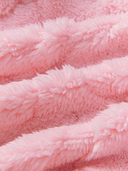 Newborn Baby Girl Cute Solid Color Fuzzy Heart Pattern Hooded Thick Jacket For Fall/Winter