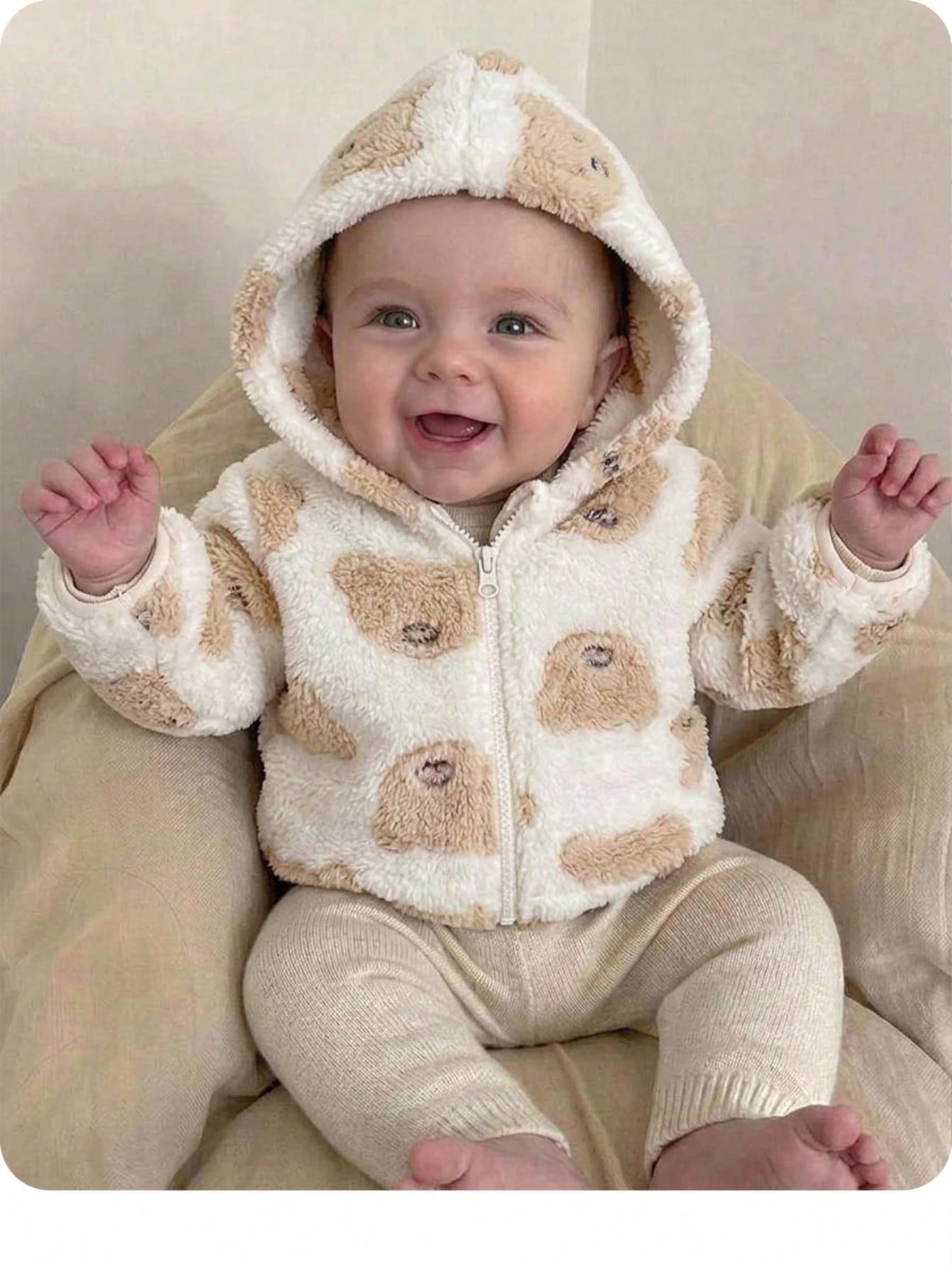 Newborn Baby Girl Cute Solid Color Fuzzy Heart Pattern Hooded Thick Jacket For Fall/Winter