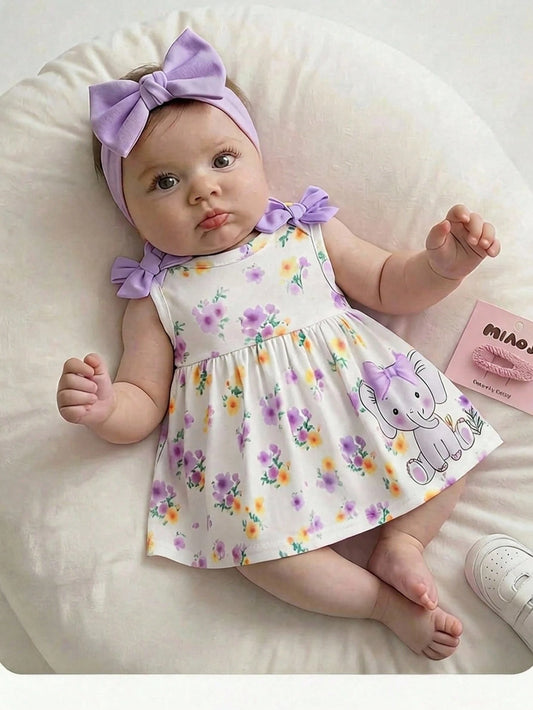 Newborn Baby Girl Summer Cute Floral Print Sleeveless Dress