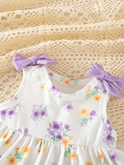 Newborn Baby Girl Summer Cute Floral Print Sleeveless Dress