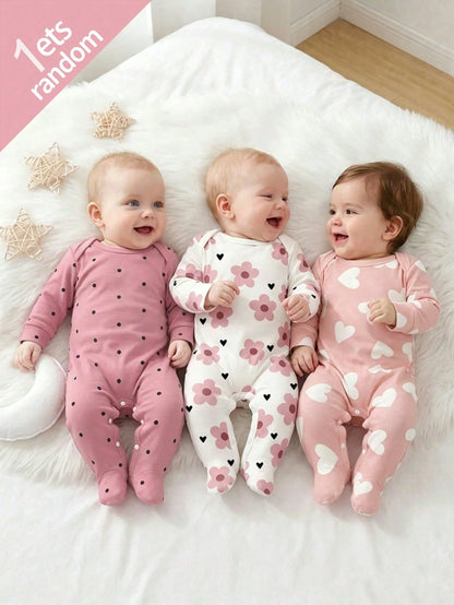Newborn Baby Pajamas, Patterns Include Donut, Ice Cream, Panda Cute Kawaii Printed Knit Envelope Collar Long Sleeve Footie Romper Sleep Night Purple