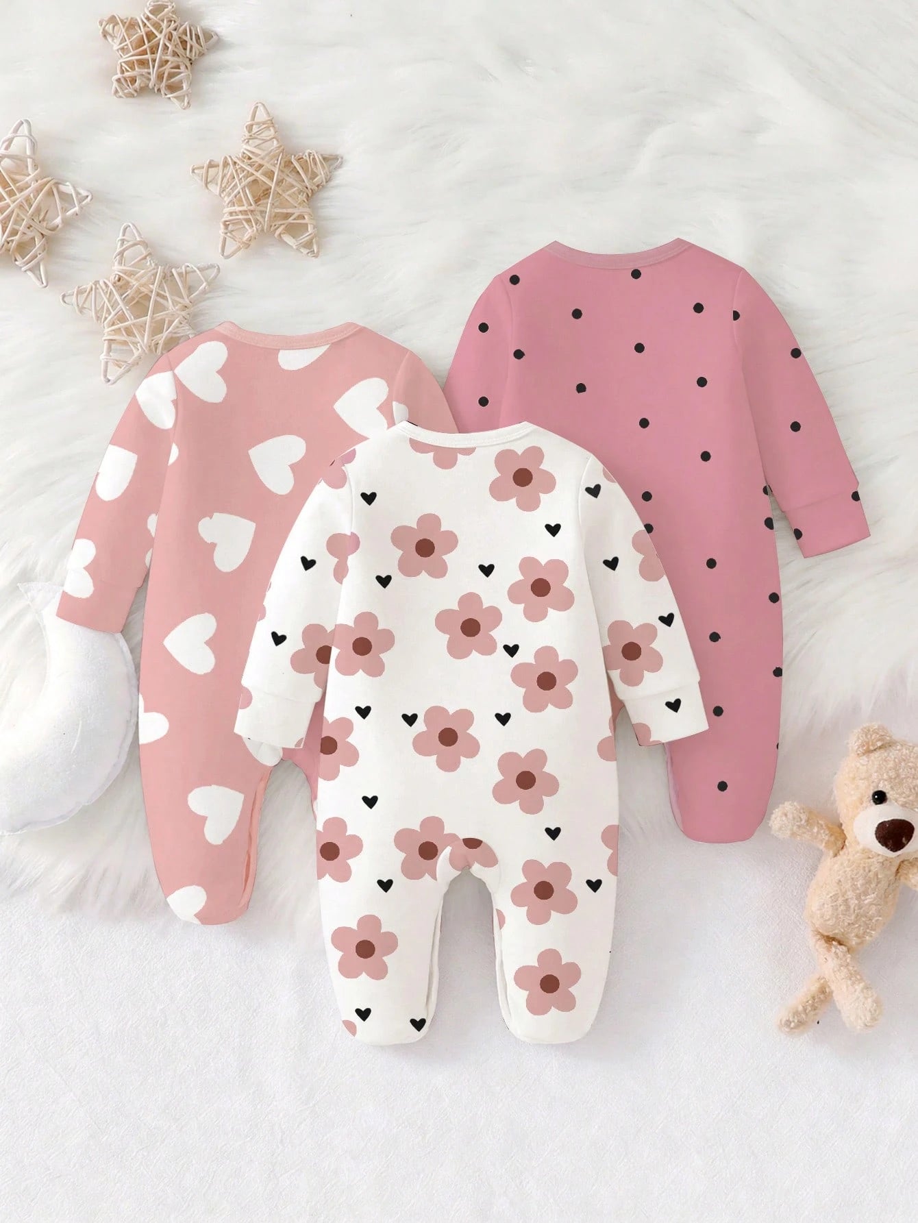 Newborn Baby Pajamas, Patterns Include Donut, Ice Cream, Panda Cute Kawaii Printed Knit Envelope Collar Long Sleeve Footie Romper Sleep Night Purple