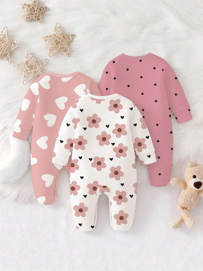 Newborn Baby Pajamas, Patterns Include Donut, Ice Cream, Panda Cute Kawaii Printed Knit Envelope Collar Long Sleeve Footie Romper Sleep Night Purple