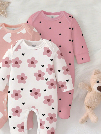 Newborn Baby Pajamas, Patterns Include Donut, Ice Cream, Panda Cute Kawaii Printed Knit Envelope Collar Long Sleeve Footie Romper Sleep Night Purple