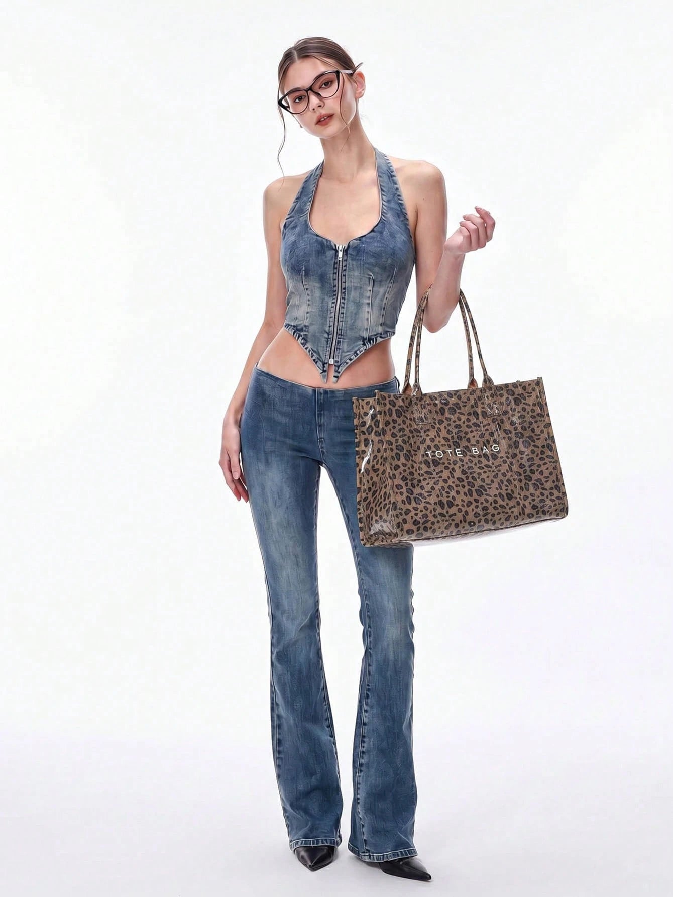 Niche Design Leopard Print PVC Tote Bag For Women, New Large Capacity Handbag, Fashion Casual Commute Shoulder Bag