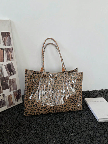 Niche Design Leopard Print PVC Tote Bag For Women, New Large Capacity Handbag, Fashion Casual Commute Shoulder Bag