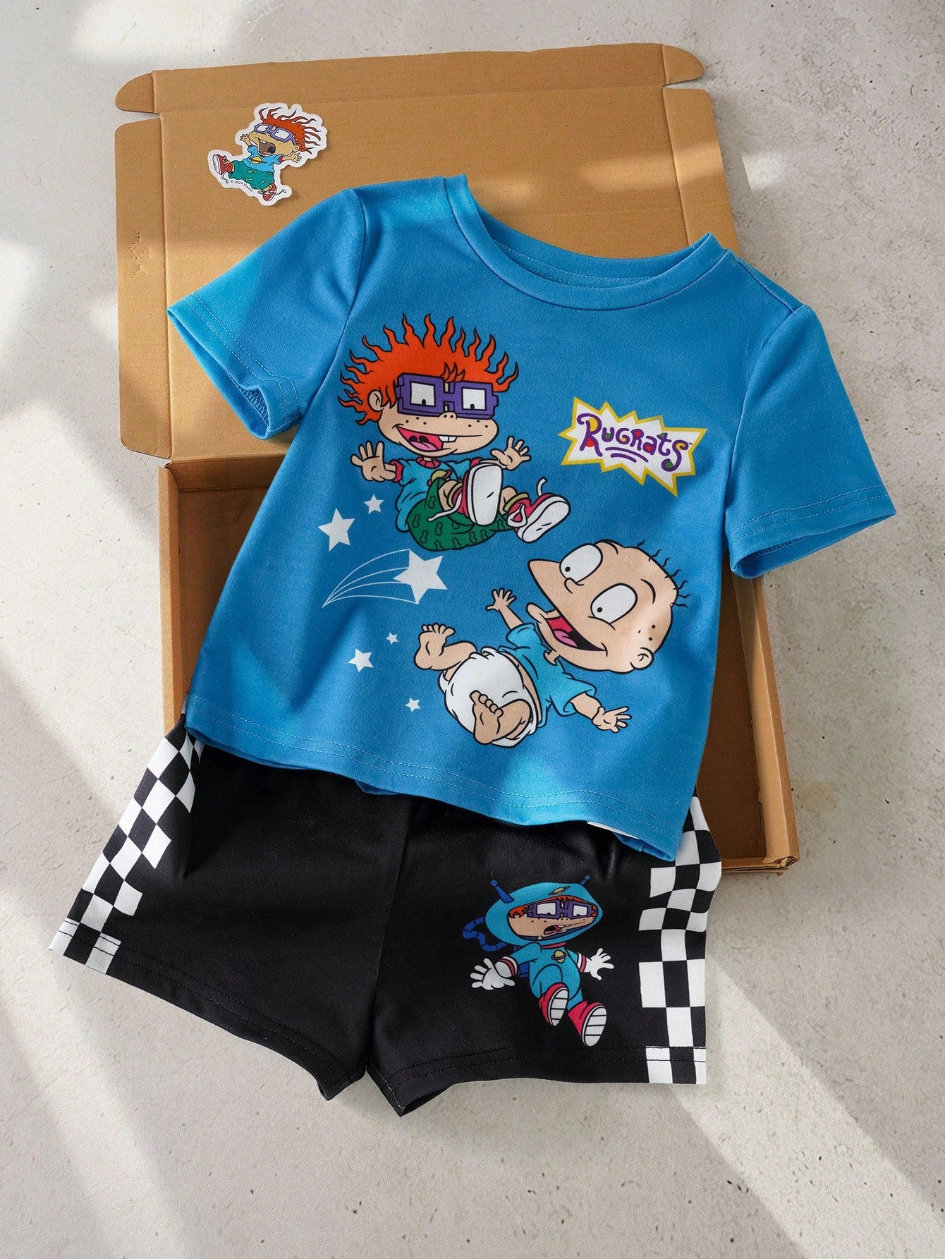 Nick 90s| Baby Boy Casual Cartoon Print Round Neck Short Sleeve T-Shirt And Shorts Set, Summer