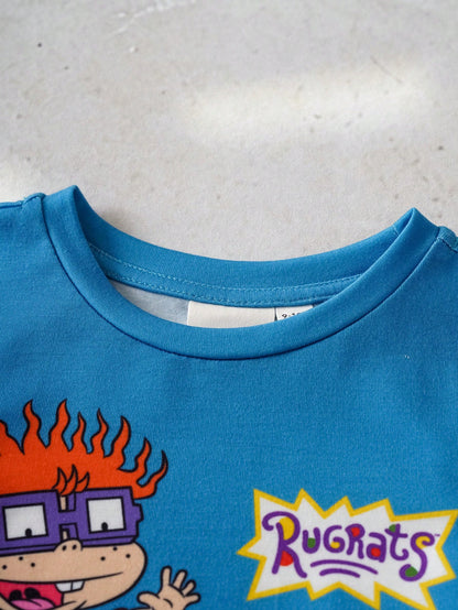 Nick 90s| Baby Boy Casual Cartoon Print Round Neck Short Sleeve T-Shirt And Shorts Set, Summer