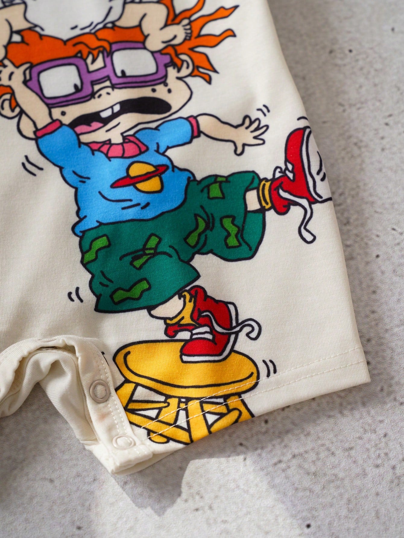 Nick 90s| Baby Boy Summer Casual Contrast Color Cartoon Portrait Pattern Round Neck Short Sleeve Romper