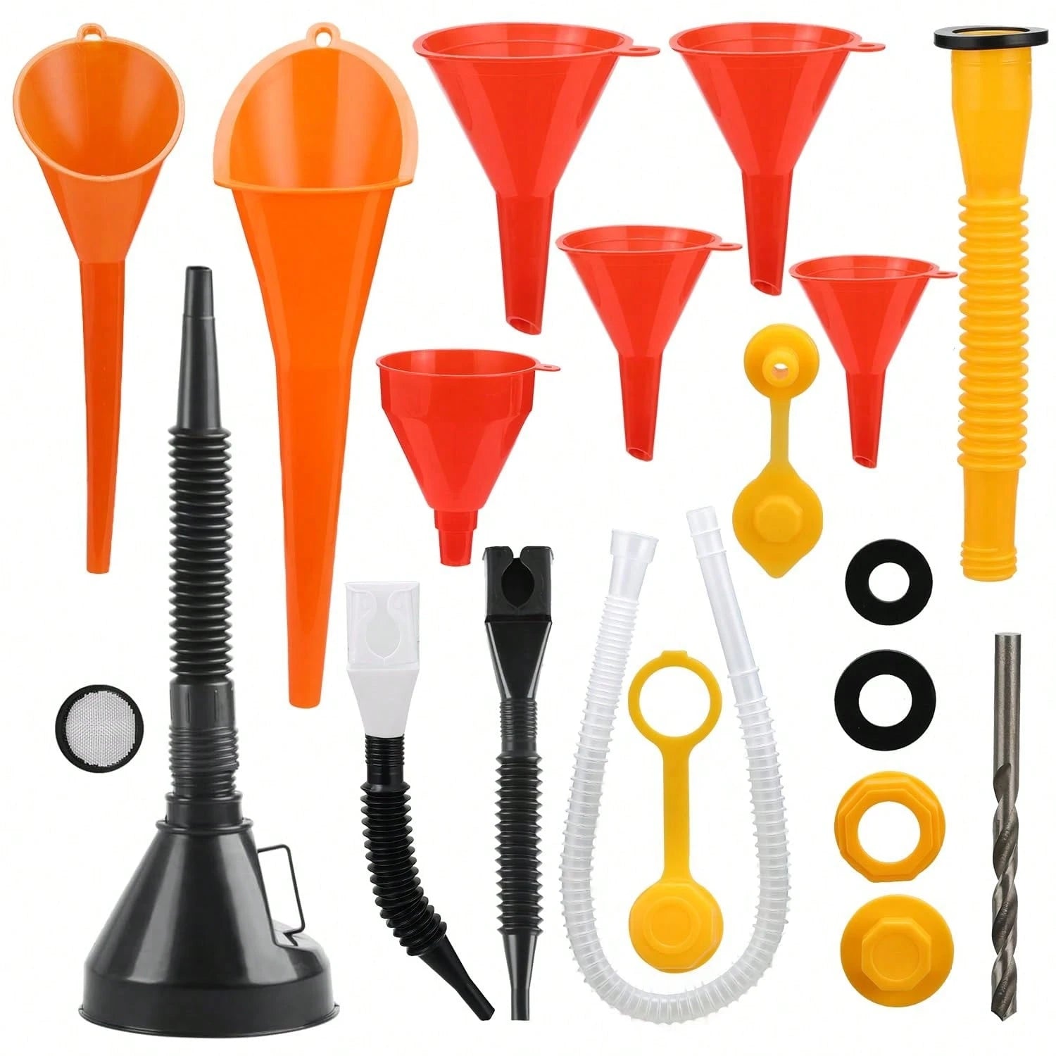 Nilight 17 Pcs Automotive Funnel Set & Gas Can Spout Replacement, Plastic Wide Mouth Fuel Funnels With Filter, Flexible Oil Funnel Kit For Engine Oil Coolant Gasoline Transfer