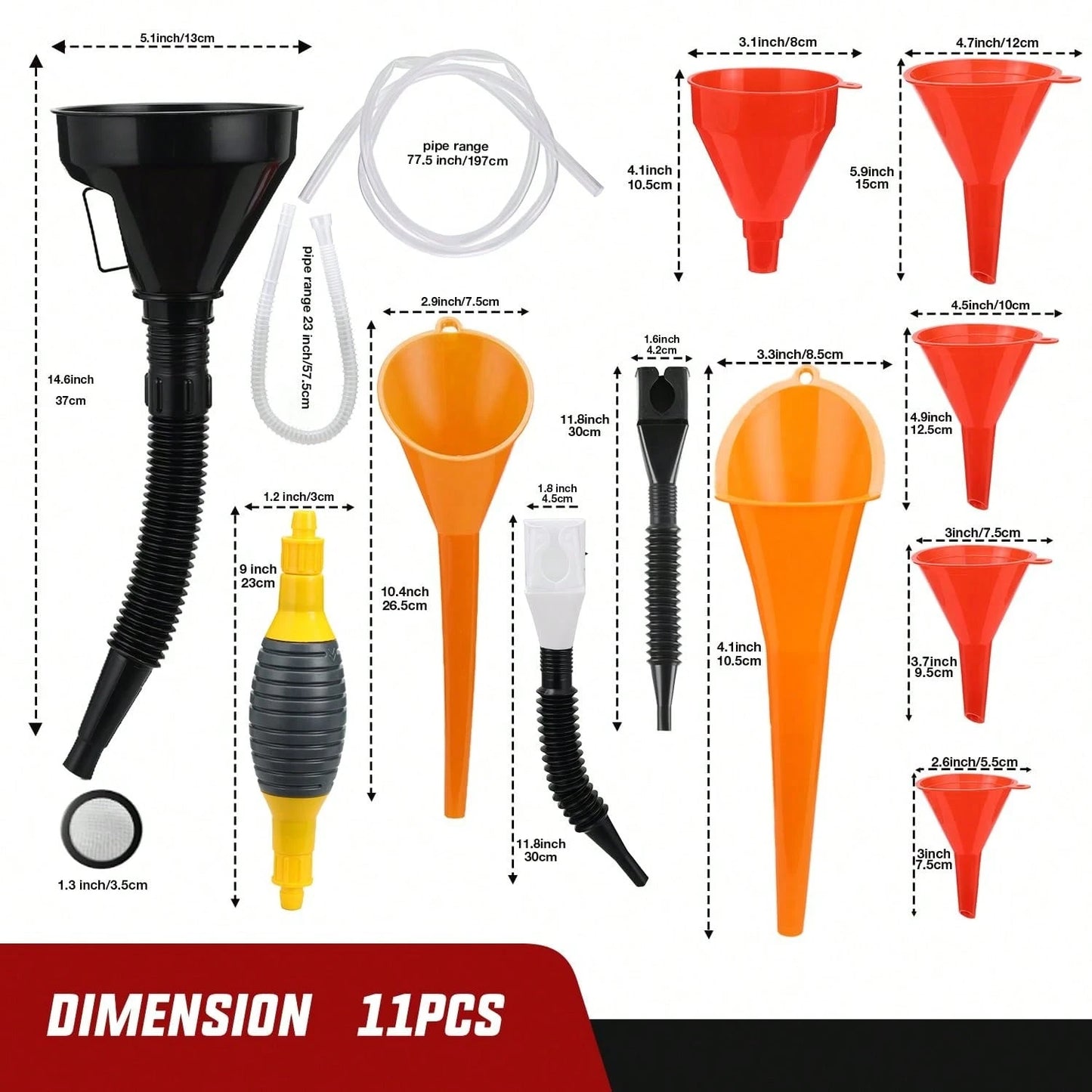 Nilight 17 Pcs Automotive Funnel Set & Gas Can Spout Replacement, Plastic Wide Mouth Fuel Funnels With Filter, Flexible Oil Funnel Kit For Engine Oil Coolant Gasoline Transfer