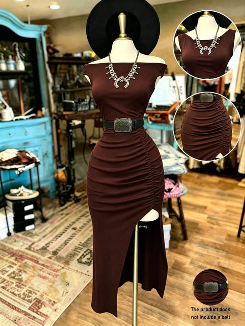 NostaNoir Fitted Off-Shoulder Sleeveless Mid-Length Dress
