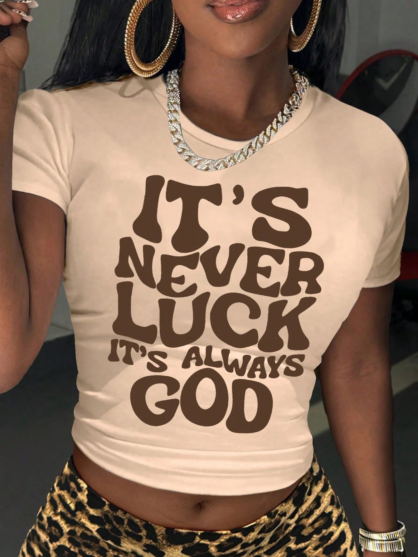 NostaNoir Women Summer Casual Slogan Print Cut-Out T-Shirt