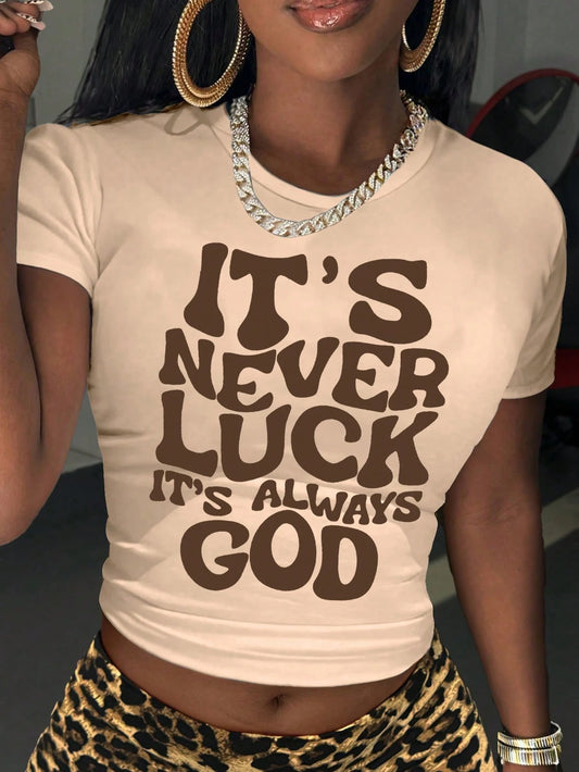 NostaNoir Women Summer Casual Slogan Print Cut-Out T-Shirt