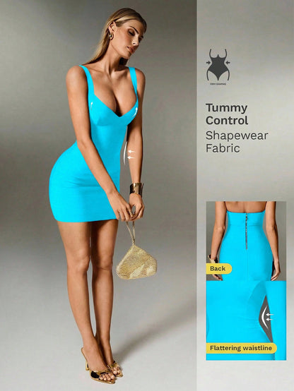 Nuvra Sexy Black Knit Spaghetti Strap Sleeveless Mini Dress, Fitted Cocktail Party Holiday Dress For Women
