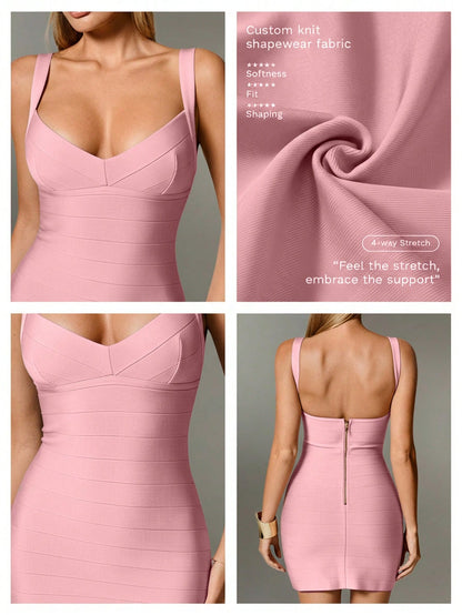 Nuvra Sexy Solid Color Knit Spaghetti Strap Sleeveless Mini Dress, Bodycon Party Holiday Dress For Women