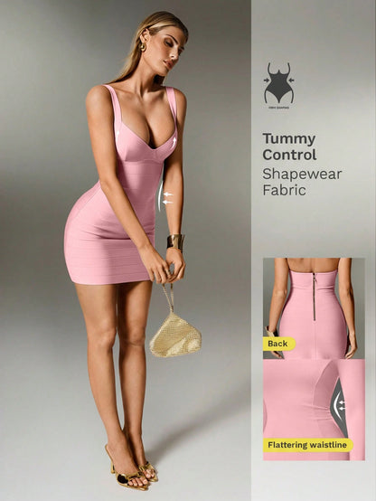Nuvra Sexy Solid Color Knit Spaghetti Strap Sleeveless Mini Dress, Bodycon Party Holiday Dress For Women