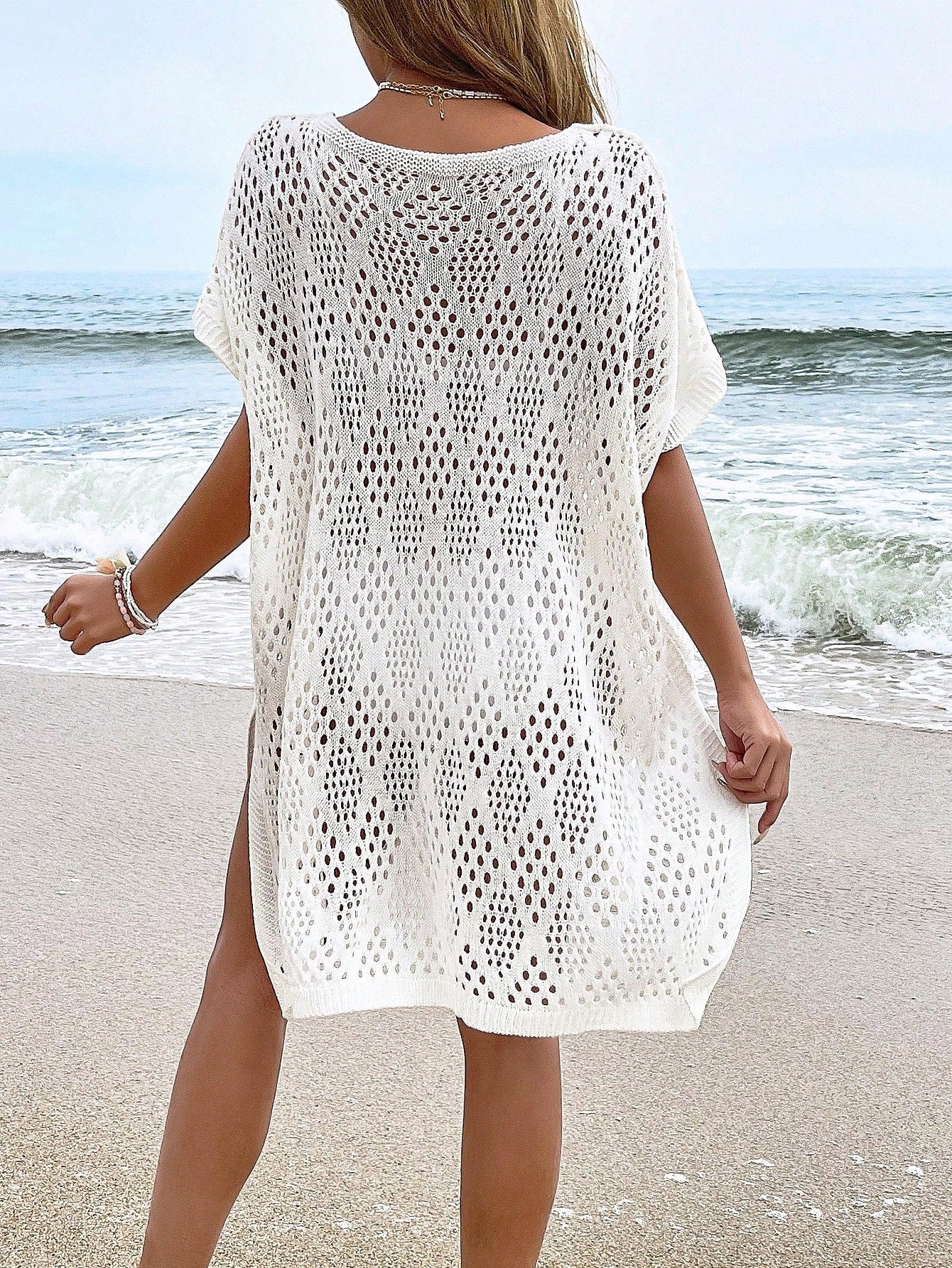 NZZOF Women Casual Hollow-Out Cover-Up Swimsuit Top (Bikini Not Included) Vacation Beach White Summer, Aesthetic