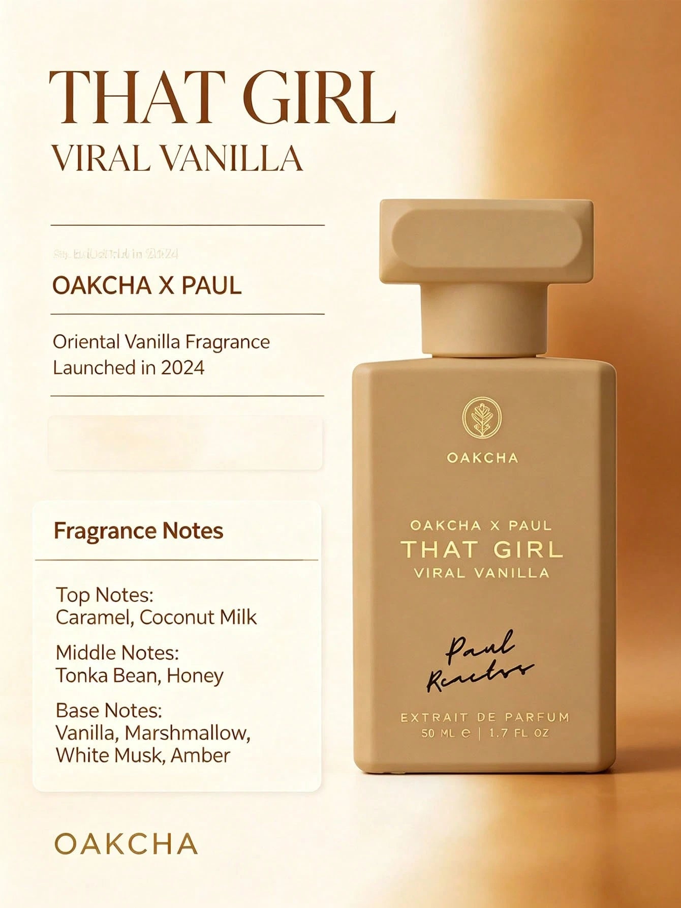 Oakcha That Girl| Viral Vanilla 1.7oz Eau De Parfum, Oriental Vanilla Gourmand Fragrance, Comfortable Long Lasting Scent For Men And Women For Daily Wear