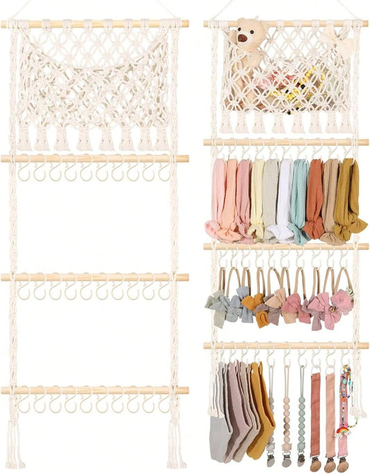 Oaoleer 1PC Headband Holder Hair Bow Organizer For Girls, Macrame Bow Holder Hair Accessories Organizer Storage Large Capacity Wall Hanging