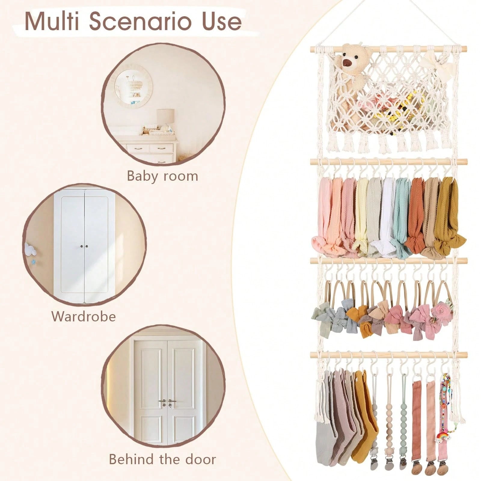 Oaoleer 1PC Headband Holder Hair Bow Organizer For Girls, Macrame Bow Holder Hair Accessories Organizer Storage Large Capacity Wall Hanging