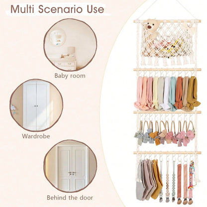 Oaoleer 1PC Headband Holder Hair Bow Organizer For Girls, Macrame Bow Holder Hair Accessories Organizer Storage Large Capacity Wall Hanging