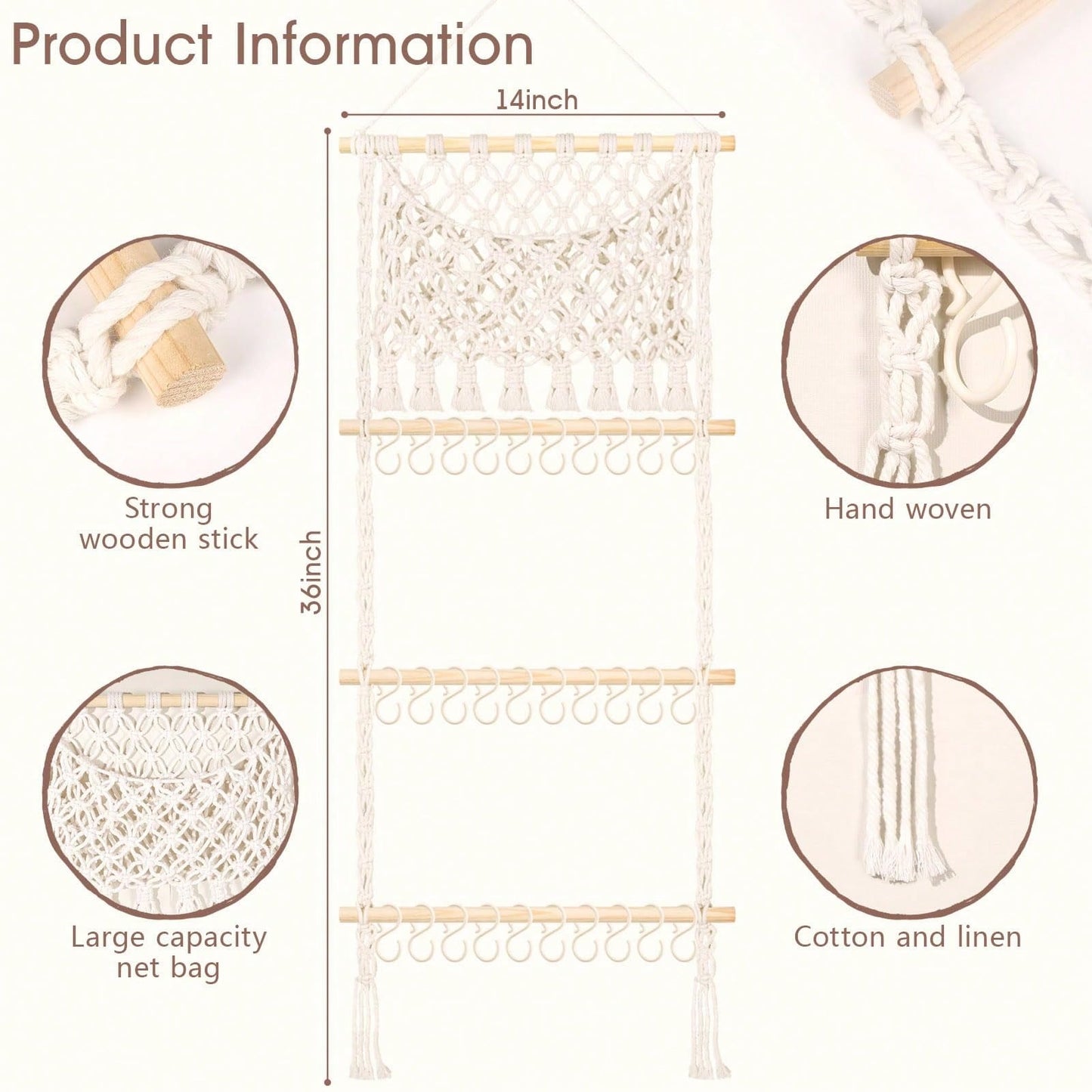 Oaoleer 1PC Headband Holder Hair Bow Organizer For Girls, Macrame Bow Holder Hair Accessories Organizer Storage Large Capacity Wall Hanging