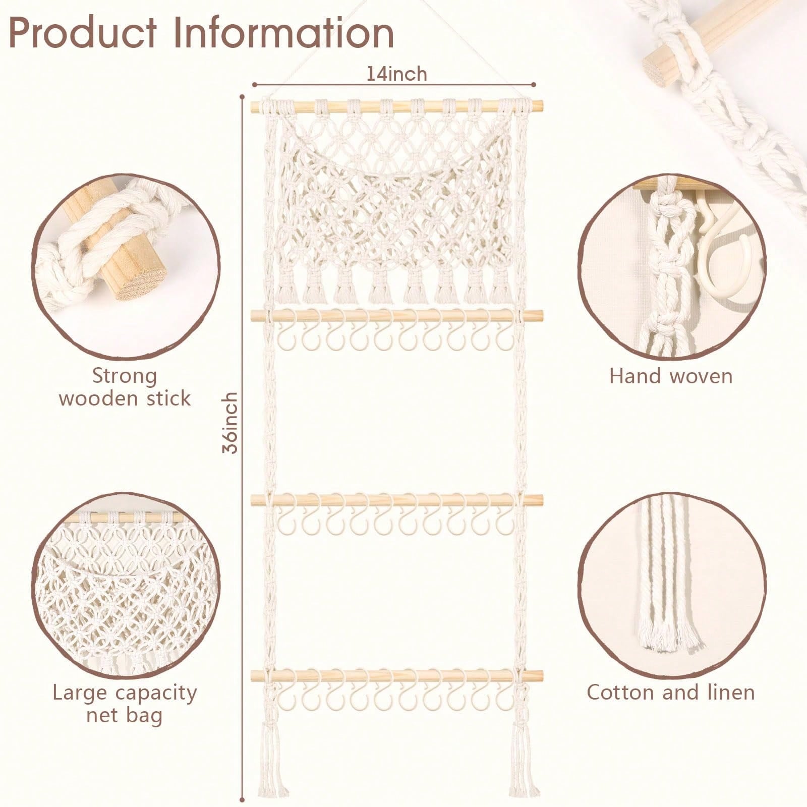 Oaoleer 1PC Headband Holder Hair Bow Organizer For Girls, Macrame Bow Holder Hair Accessories Organizer Storage Large Capacity Wall Hanging