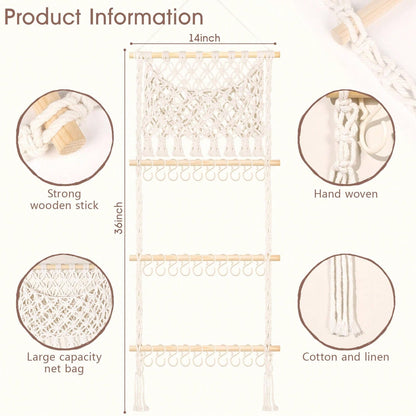 Oaoleer 1PC Headband Holder Hair Bow Organizer For Girls, Macrame Bow Holder Hair Accessories Organizer Storage Large Capacity Wall Hanging