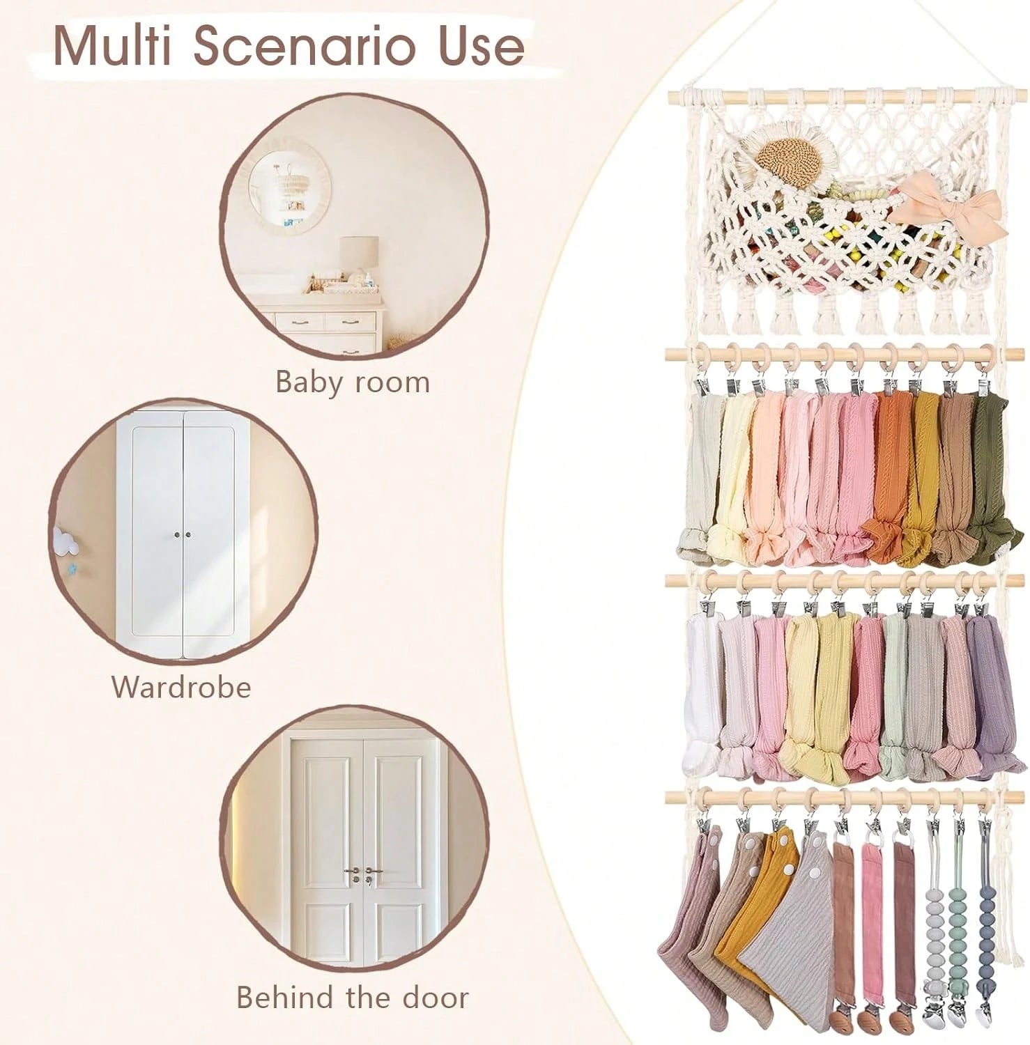 Oaoleer 1PC Headband Holder Hair Bow Organizer For Girls, Macrame Bow Holder Hair Accessories Organizer Storage Large Capacity Wall Hanging