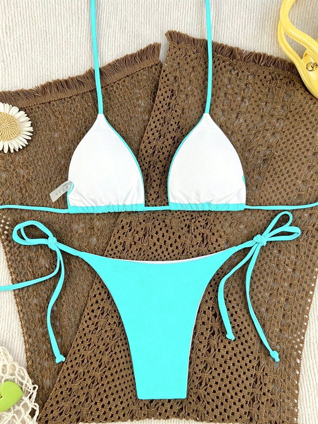 Oceva Women's Summer Beach Solid Color Halter Neck Tie Sexy Fashion Bikini Two-Piece Swimsuit Set