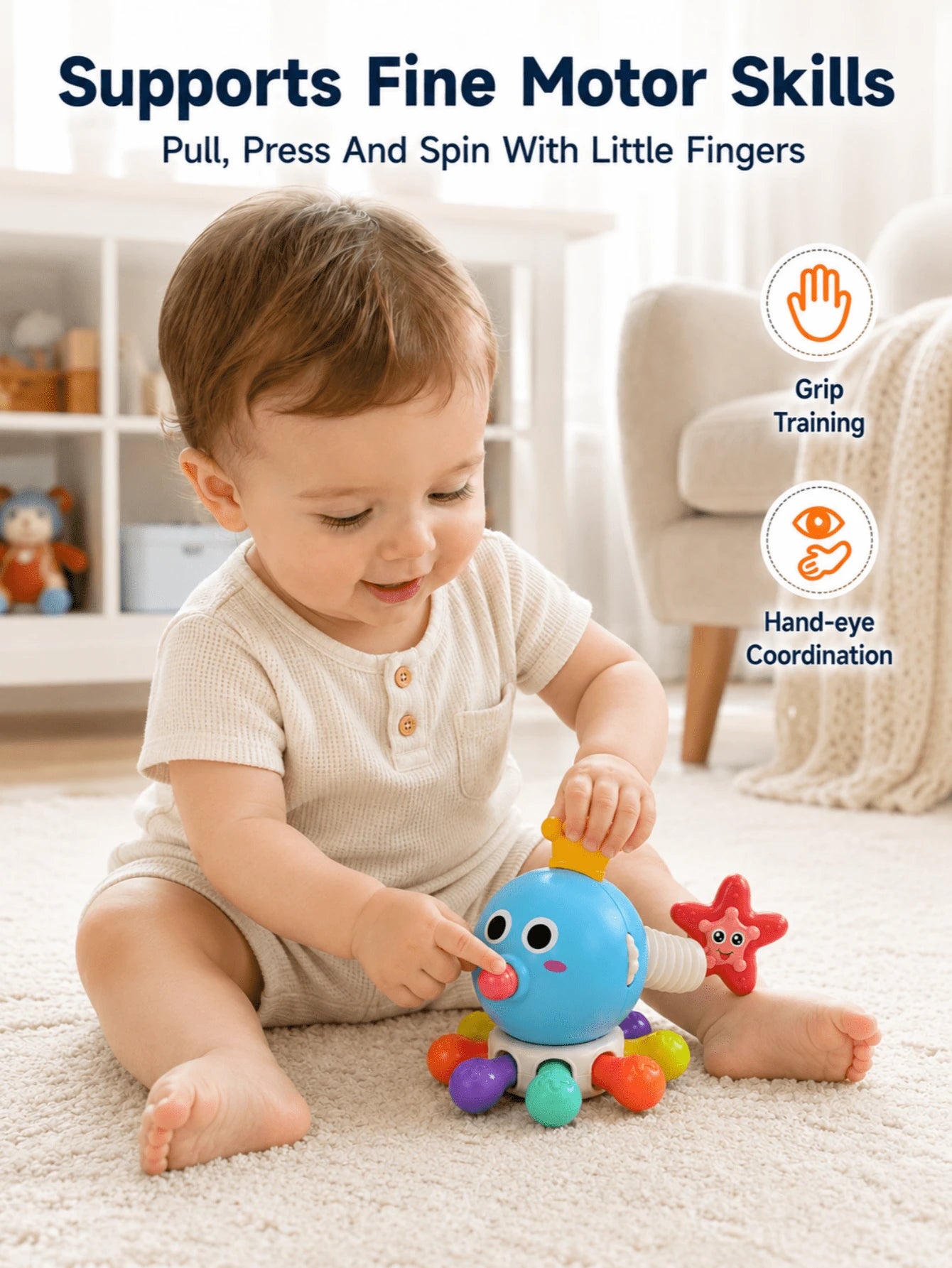 Octopus Rotating Toy, Baby Toy, Educational Learning Toy, Boy Girl Toy, Crawling Toy, Newborn, Toy, Sensory Toy, 18 Months+ Gift, Baby