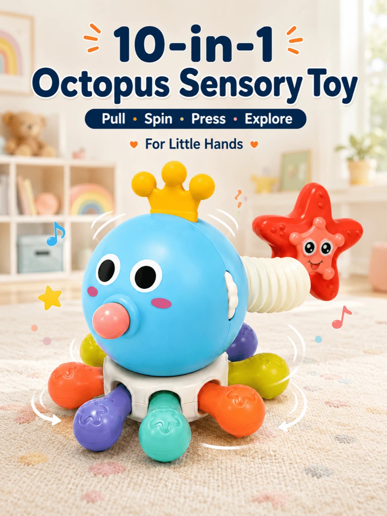 Octopus Rotating Toy, Baby Toy, Educational Learning Toy, Boy Girl Toy, Crawling Toy, Newborn, Toy, Sensory Toy, 18 Months+ Gift, Baby