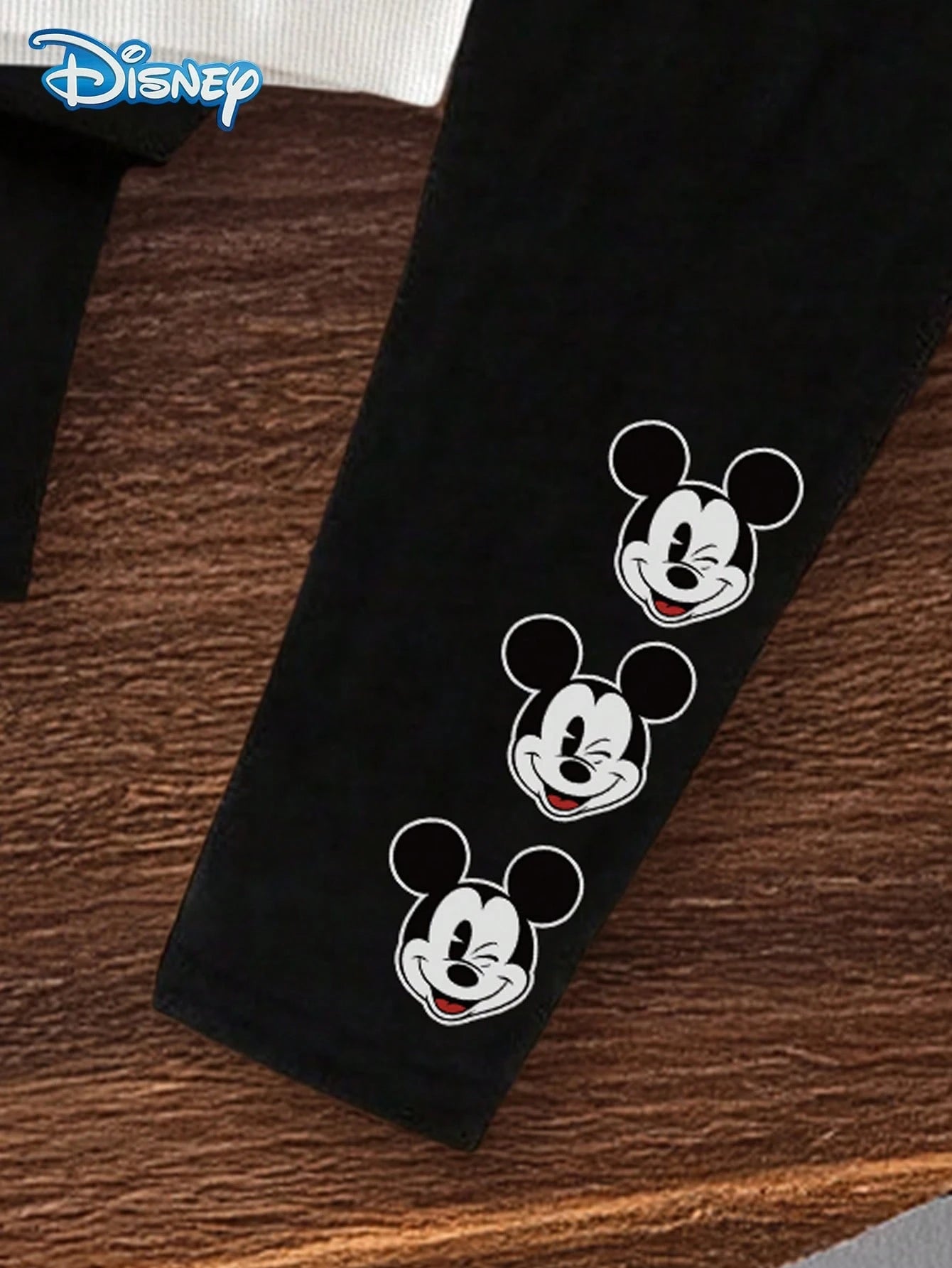 [Official Disney Licensed]Disney Mickey Mouse 2Pcs Spring/Autumn Baby Boy Long Pants Set, Cute Cartoon Mickey Heart Print Crew Neck Sweatshirt + Elastic Waist Mickey Head Print Slightly Stretchy Long