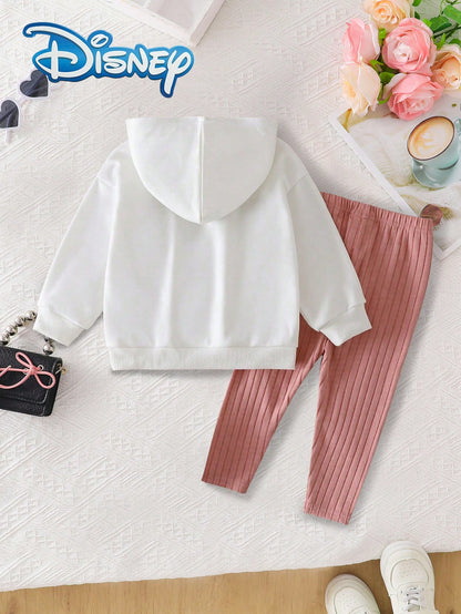 [Official Disney Licensed]Disney Stitch Cute Long Sleeve Hoodie & Pants Set For Baby Girls, Autumn/Winter Newborn Infant, With Stitch Cartoon Pattern, Slightly Elastic, Suitable For Daily Wear, Great