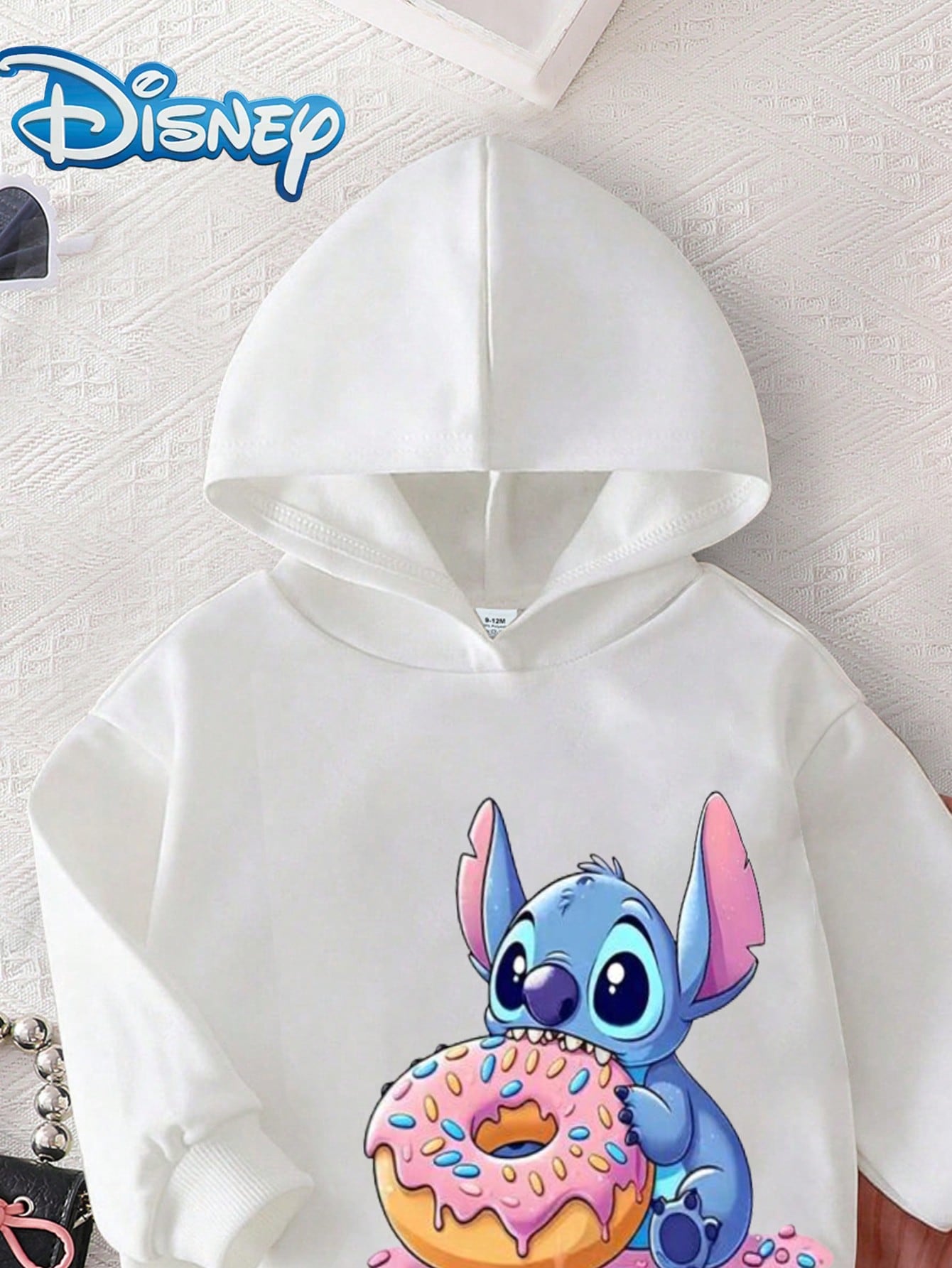 [Official Disney Licensed]Disney Stitch Cute Long Sleeve Hoodie & Pants Set For Baby Girls, Autumn/Winter Newborn Infant, With Stitch Cartoon Pattern, Slightly Elastic, Suitable For Daily Wear, Great