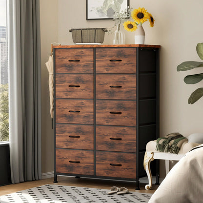 OLIXIS Dressers Bedroom Furniture,Tall Black Dresser For Bedroom With 10 Drawers, Chest Of Drawers, Storage Organizer Unit With Fabric Bins For Closet, Hallway, Living Room, Entryway