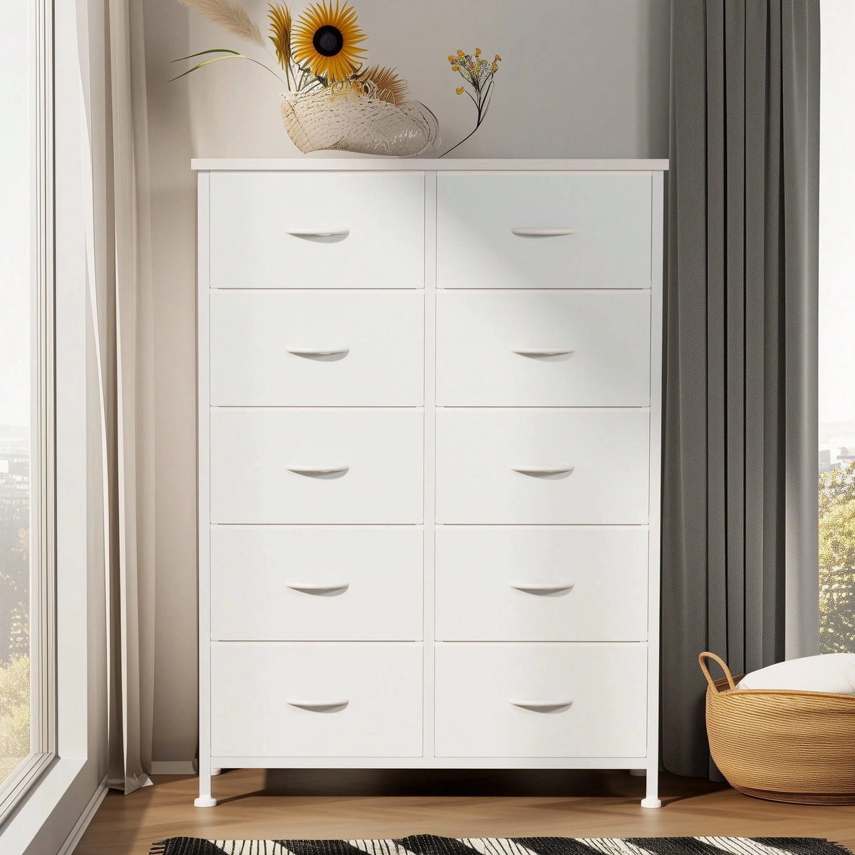 OLIXIS Tall Black Dresser For Bedroom With 10 Drawers, Chest Of Drawers, Dressers Bedroom Furniture, Storage Organizer Unit With Fabric Bins For Closet, Hallway, Living Room, Entryway