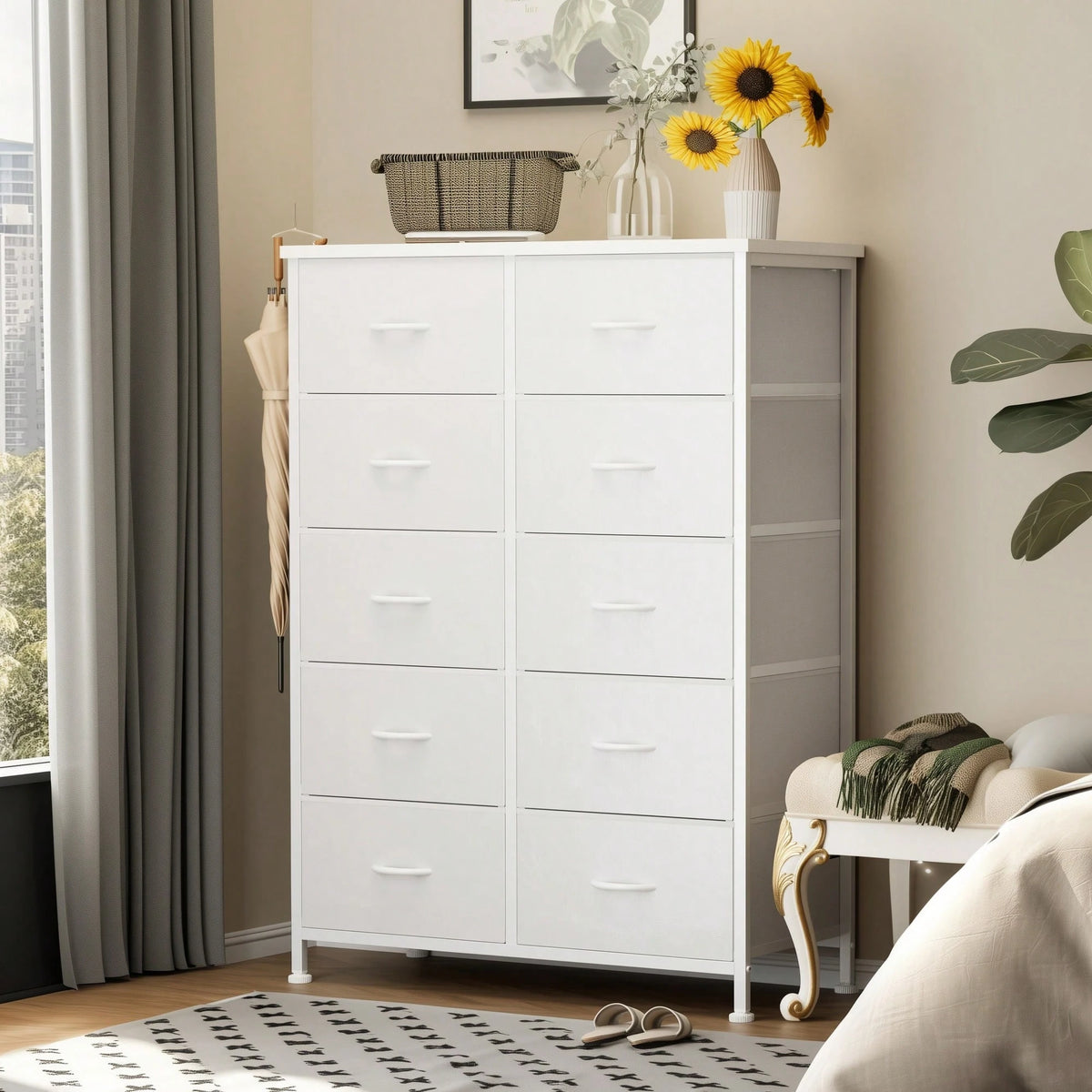 OLIXIS Tall Black Dresser For Bedroom With 10 Drawers, Chest Of Drawers, Dressers Bedroom Furniture, Storage Organizer Unit With Fabric Bins For Closet, Hallway, Living Room, Entryway