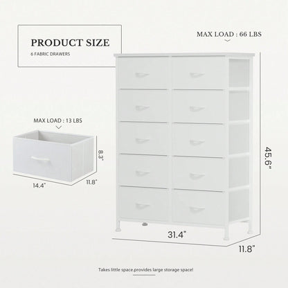 OLIXIS Tall Black Dresser For Bedroom With 10 Drawers, Chest Of Drawers, Dressers Bedroom Furniture, Storage Organizer Unit With Fabric Bins For Closet, Hallway, Living Room, Entryway
