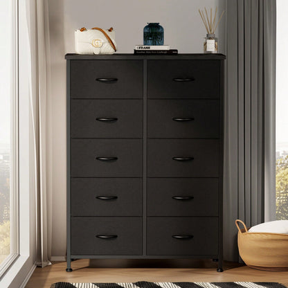 OLIXIS Tall Black Dresser For Bedroom With 10 Drawers, Chest Of Drawers, Dressers Bedroom Furniture, Storage Organizer Unit With Fabric Bins For Closet, Hallway, Living Room, Entryway