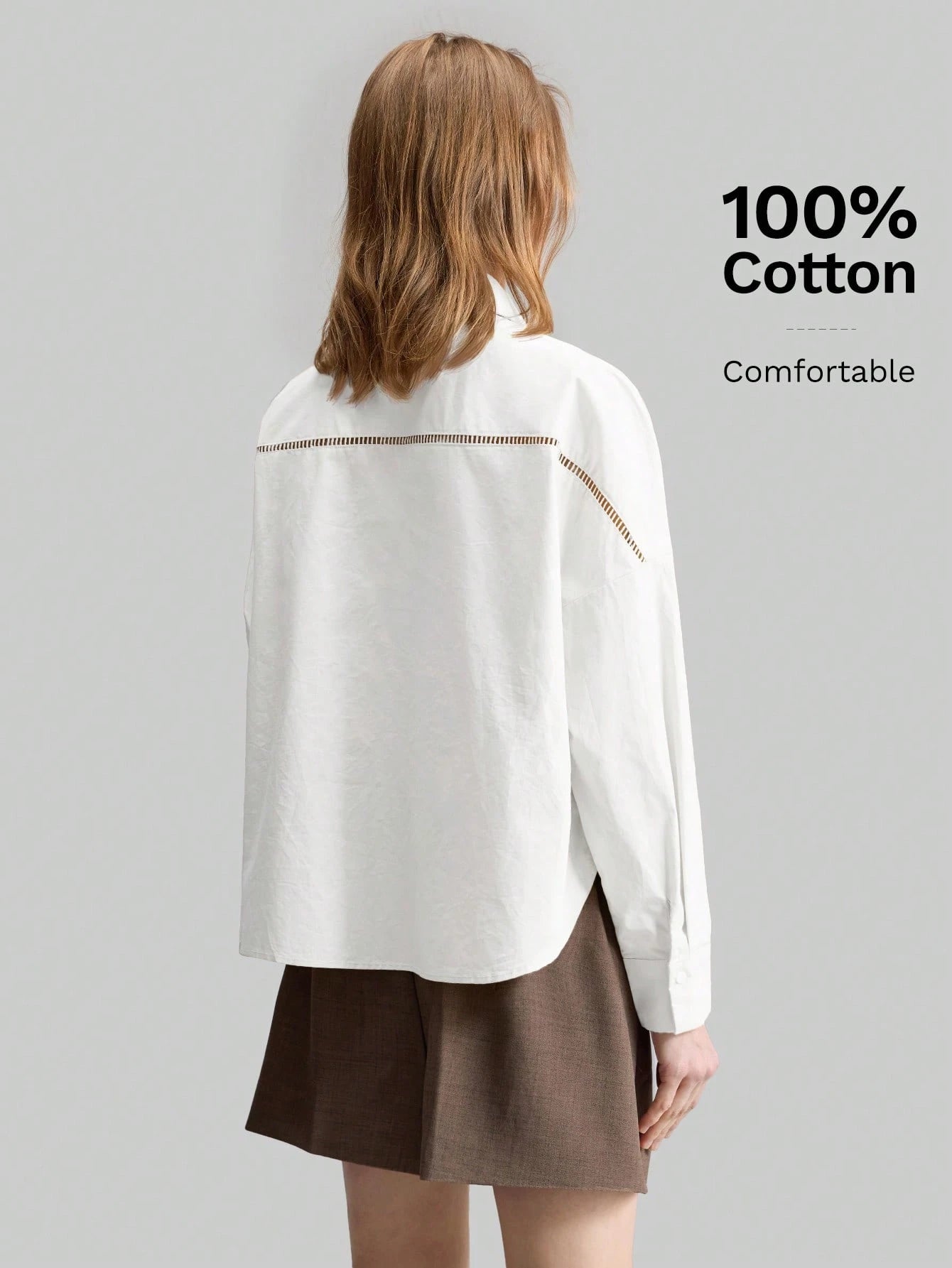 Ontre 2026SS Stockholm Style Chic Women's White Long Sleeve Embroidered Blouse,Summer Brunch Hollow Design Loose Collared Top,White And Brown