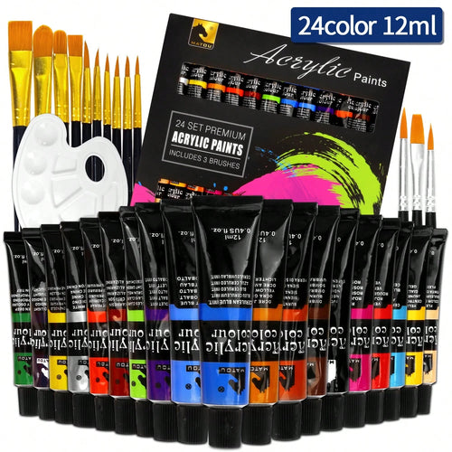 opeth 38pcs Acrylic Paint Set, Includes 24 Colors 12ml Acrylic Paints, 24 Color Palettes, 13 Nylon Hair Paintbrushes, 1 Mixing Palette. Vibrant Colors, Waterproof, Thick Texture With 3D Effect. Ideal