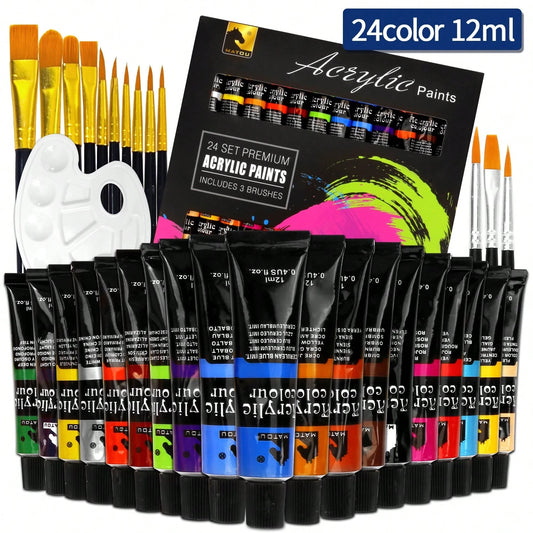 opeth 38pcs Acrylic Paint Set, Includes 24 Colors 12ml Acrylic Paints, 24 Color Palettes, 13 Nylon Hair Paintbrushes, 1 Mixing Palette. Vibrant Colors, Waterproof, Thick Texture With 3D Effect. Ideal