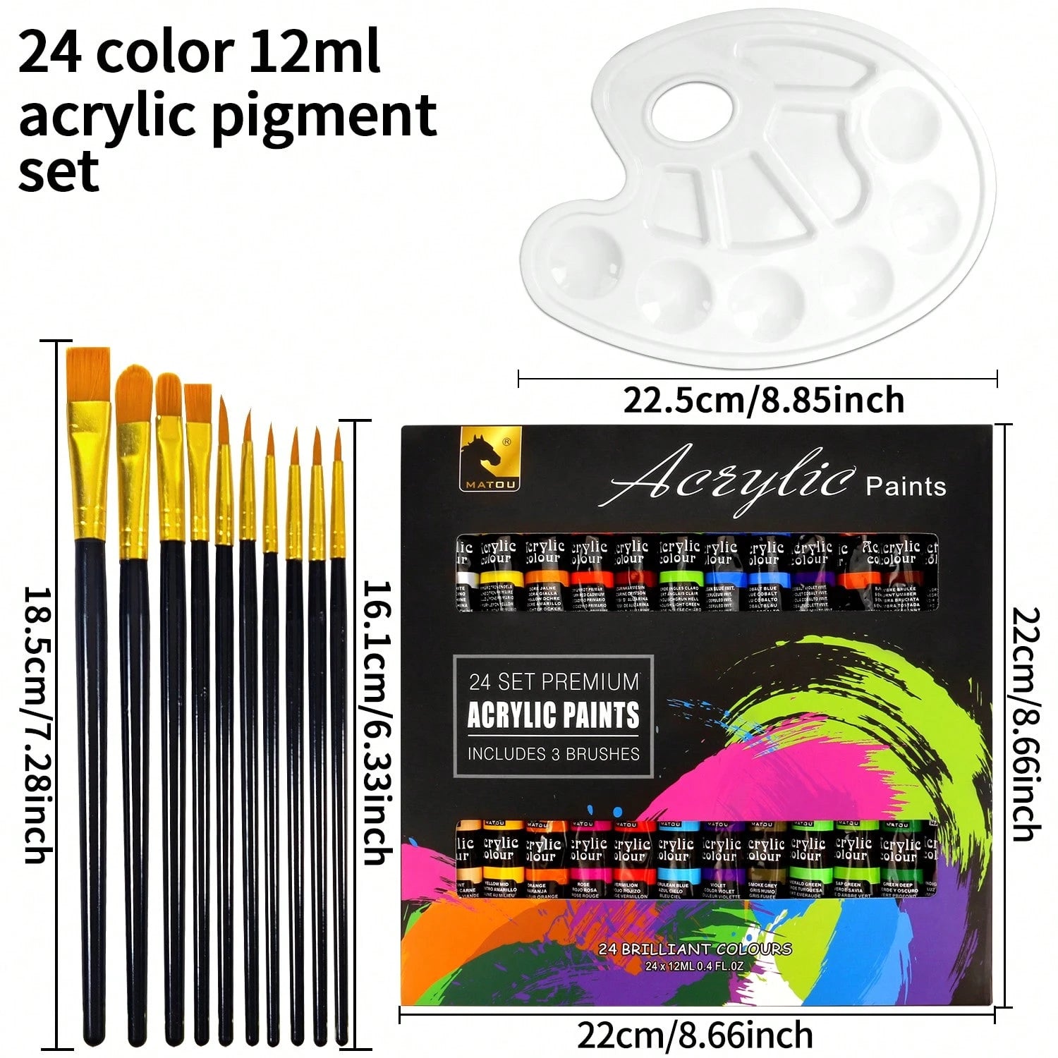 opeth 38pcs Acrylic Paint Set, Includes 24 Colors 12ml Acrylic Paints, 24 Color Palettes, 13 Nylon Hair Paintbrushes, 1 Mixing Palette. Vibrant Colors, Waterproof, Thick Texture With 3D Effect. Ideal
