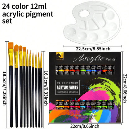 opeth 38pcs Acrylic Paint Set, Includes 24 Colors 12ml Acrylic Paints, 24 Color Palettes, 13 Nylon Hair Paintbrushes, 1 Mixing Palette. Vibrant Colors, Waterproof, Thick Texture With 3D Effect. Ideal