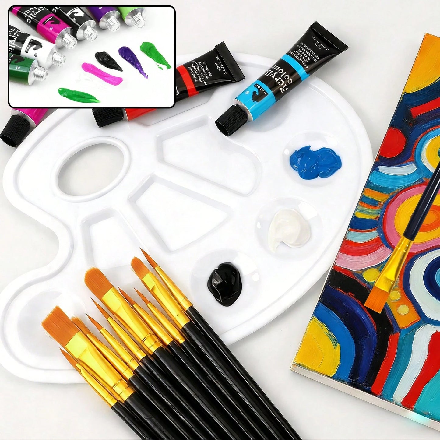 opeth 38pcs Acrylic Paint Set, Includes 24 Colors 12ml Acrylic Paints, 24 Color Palettes, 13 Nylon Hair Paintbrushes, 1 Mixing Palette. Vibrant Colors, Waterproof, Thick Texture With 3D Effect. Ideal