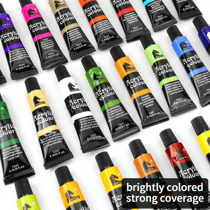 opeth 38pcs Acrylic Paint Set, Includes 24 Colors 12ml Acrylic Paints, 24 Color Palettes, 13 Nylon Hair Paintbrushes, 1 Mixing Palette. Vibrant Colors, Waterproof, Thick Texture With 3D Effect. Ideal