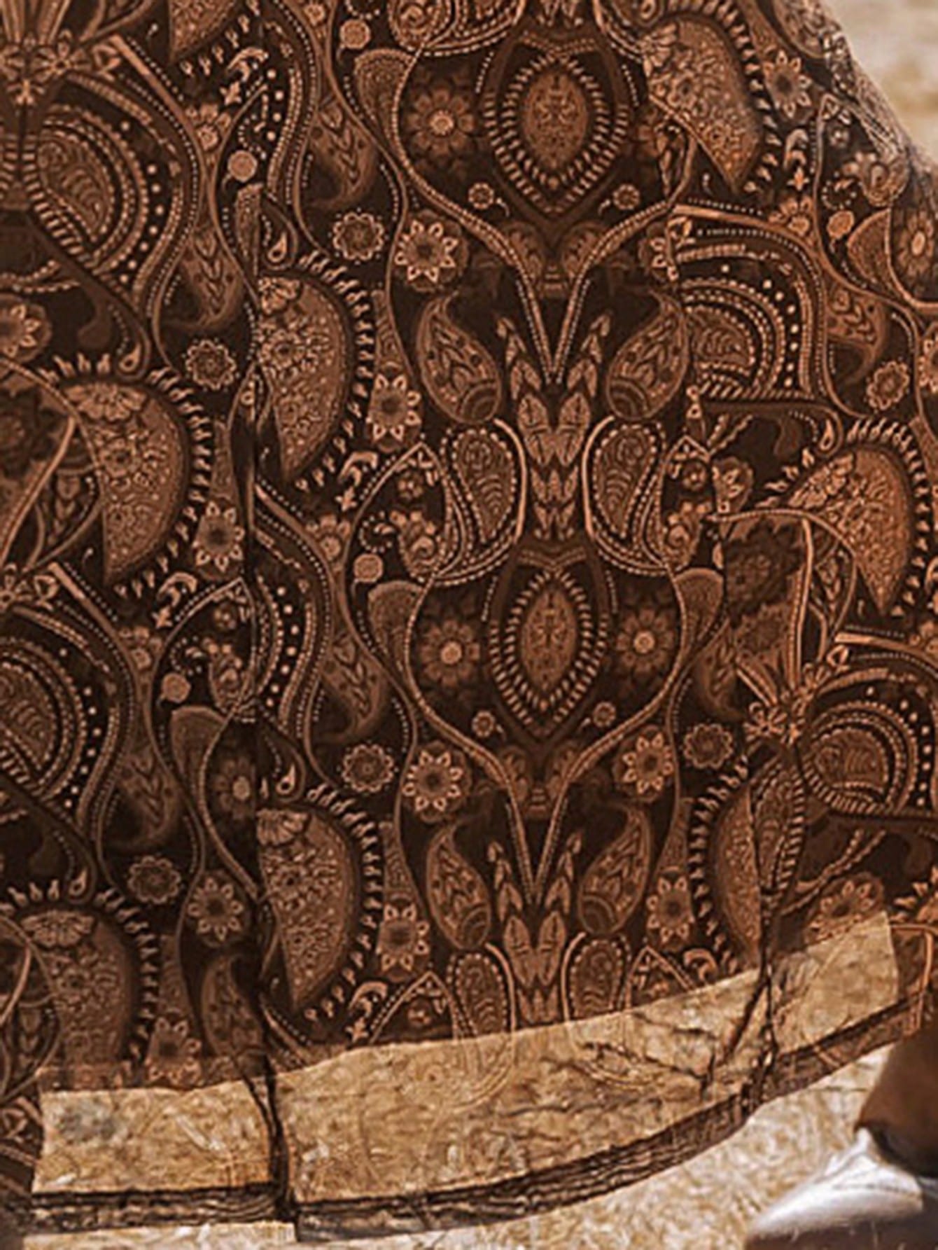 Opulessa Bohemian Boho Retro Vintage 70s V-Neck Long Sleeve Paisley Print Semi-Sheer Dress For Women, Brown Mexican Autumn Winter Mermaid Vacation Concert